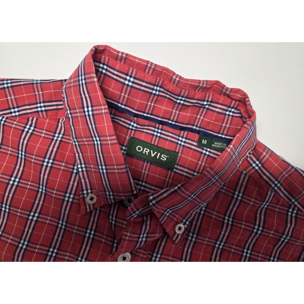 Orvis Mens Size M‎ Pink/Red Plaid Long Sleeve Button Down Shirt